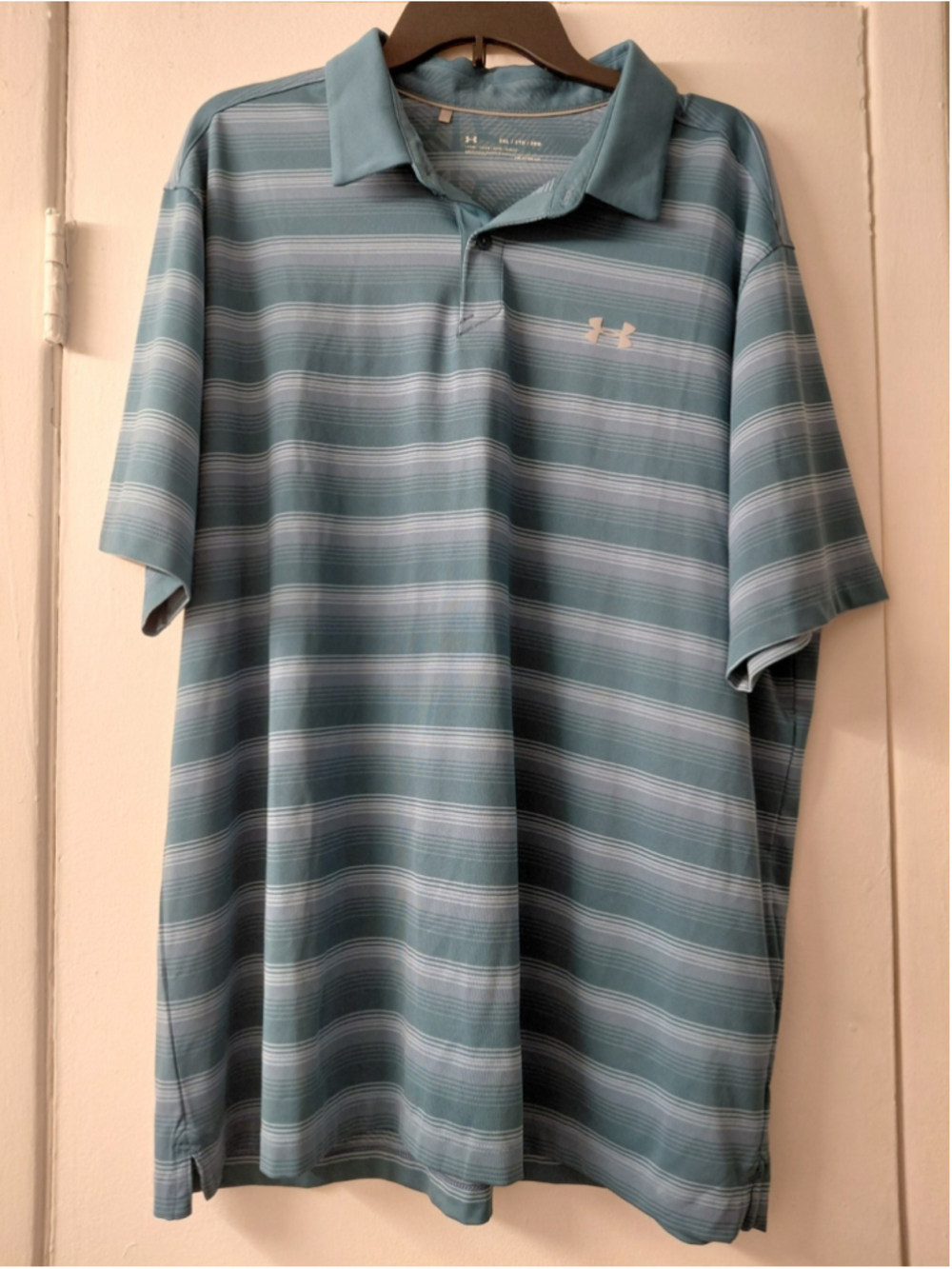 Under Armour Men's Heat Gear 2XL Blue Short Sleeve Striped Polo Shirt Loose Fit